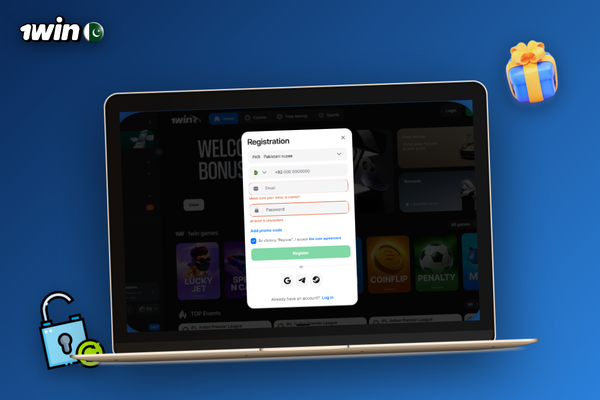 1Win account two-factor authentication screen with one-time code for secure login