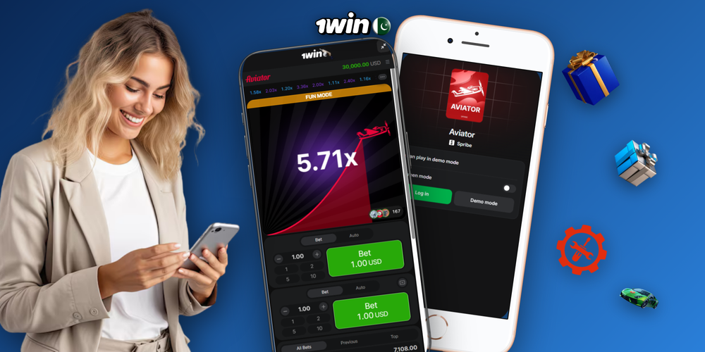 Aviator game interface on 1Win showing live multiplier and dual bet panel