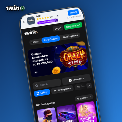 1Win casino app showing a colourful grid of slot game thumbnails on mobile