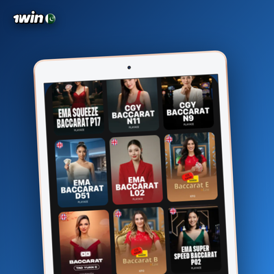 1Win casino games: spinning slot reels with fruit, gem and wild symbols on a dark background