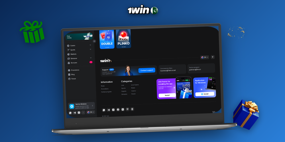 1Win casino site shown in demo mode on a smartphone and laptop with play-for-fun chips on screen