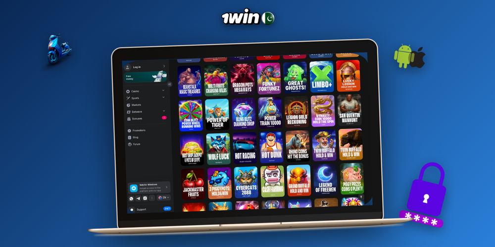 1Win casino site displayed on desktop monitor and smartphone in split-screen view