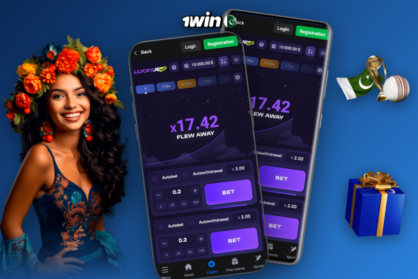 1Win Lucky Jet responsible play infographic with PKR session cap and deposit-limit slider