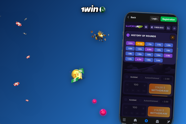 1Win Lucky Jet split-stake illustration with auto and manual bet panels compared