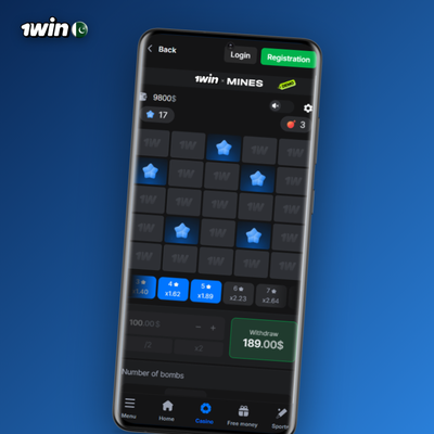 1Win Mines high-risk tile with ten densely packed mines for bigger multipliers