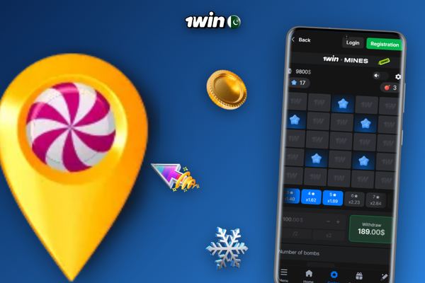 1Win Mines Pro app on Android and iOS devices showing live gem grid