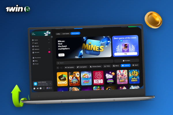 1Win for PC in fullscreen with live cricket odds and roulette on a desktop monitor