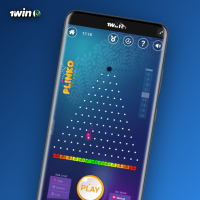 1Win Plinko casino high-risk board with ball targeting a large edge multiplier