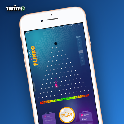 1Win Plinko casino medium risk board with balls scattered across amber multiplier slots