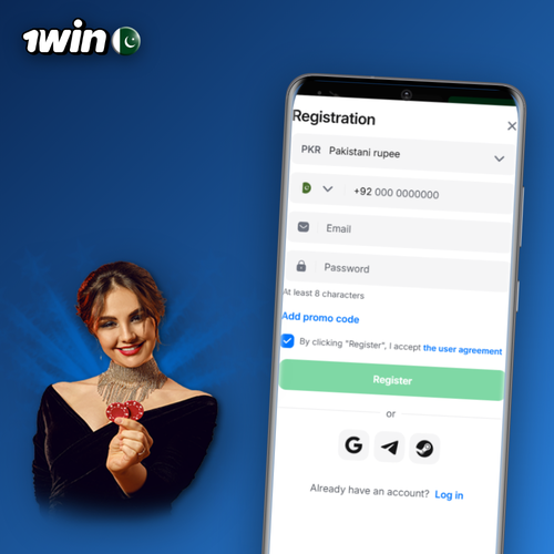 1Win registration form on mobile screen for Pakistani players to sign up fast
