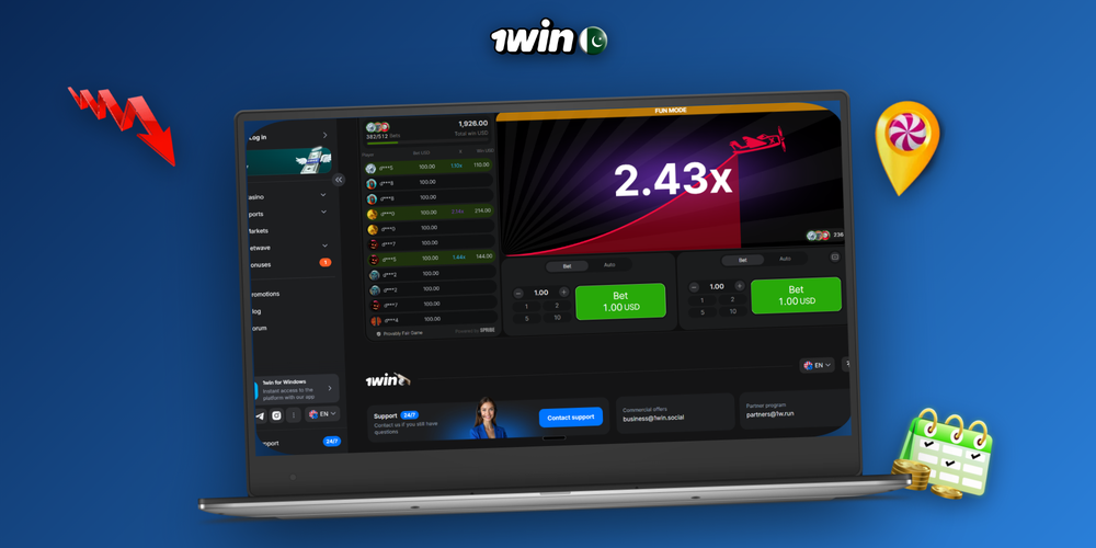 1Win PC install flow banner showing download installer and app launch on Windows
