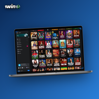 1Win Windows desktop client icon on a laptop screen flat illustration